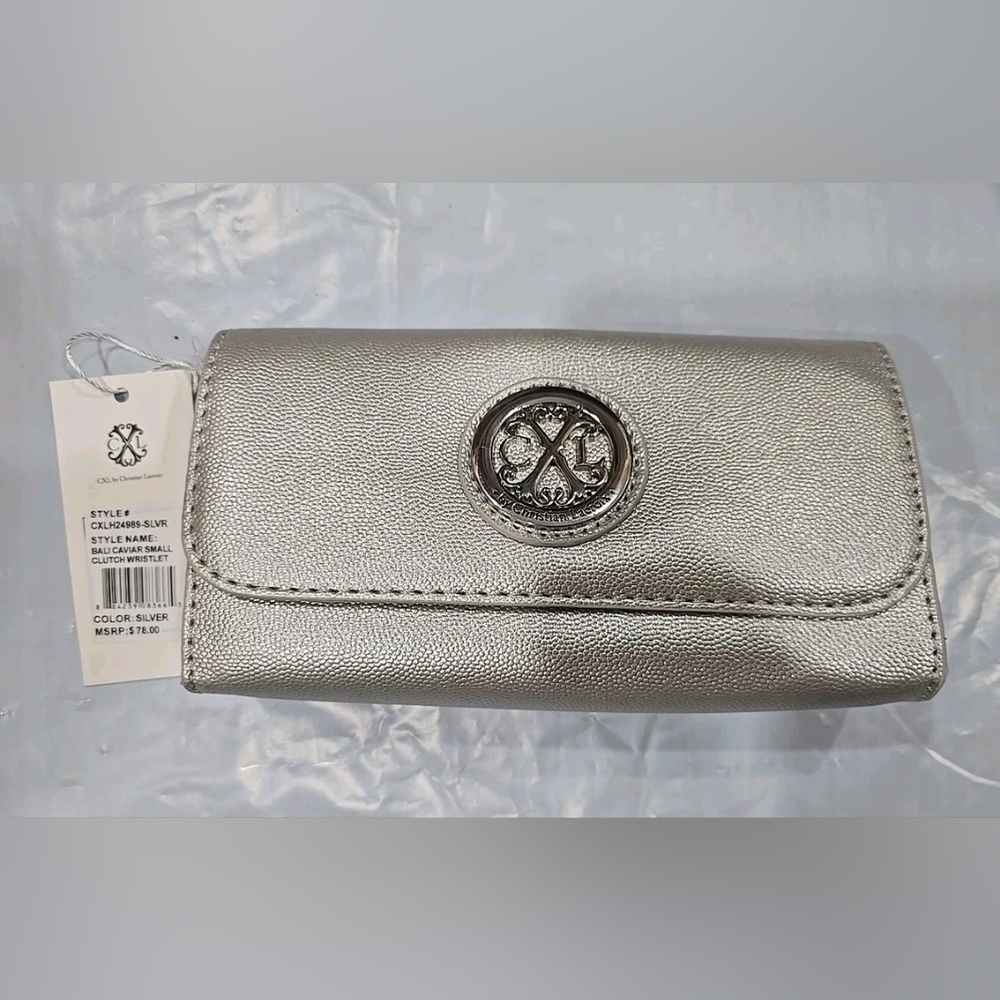 CXL Christian Lacroix Silver Bali Caviar Smooth Small Clutch Wristlet Nwt!